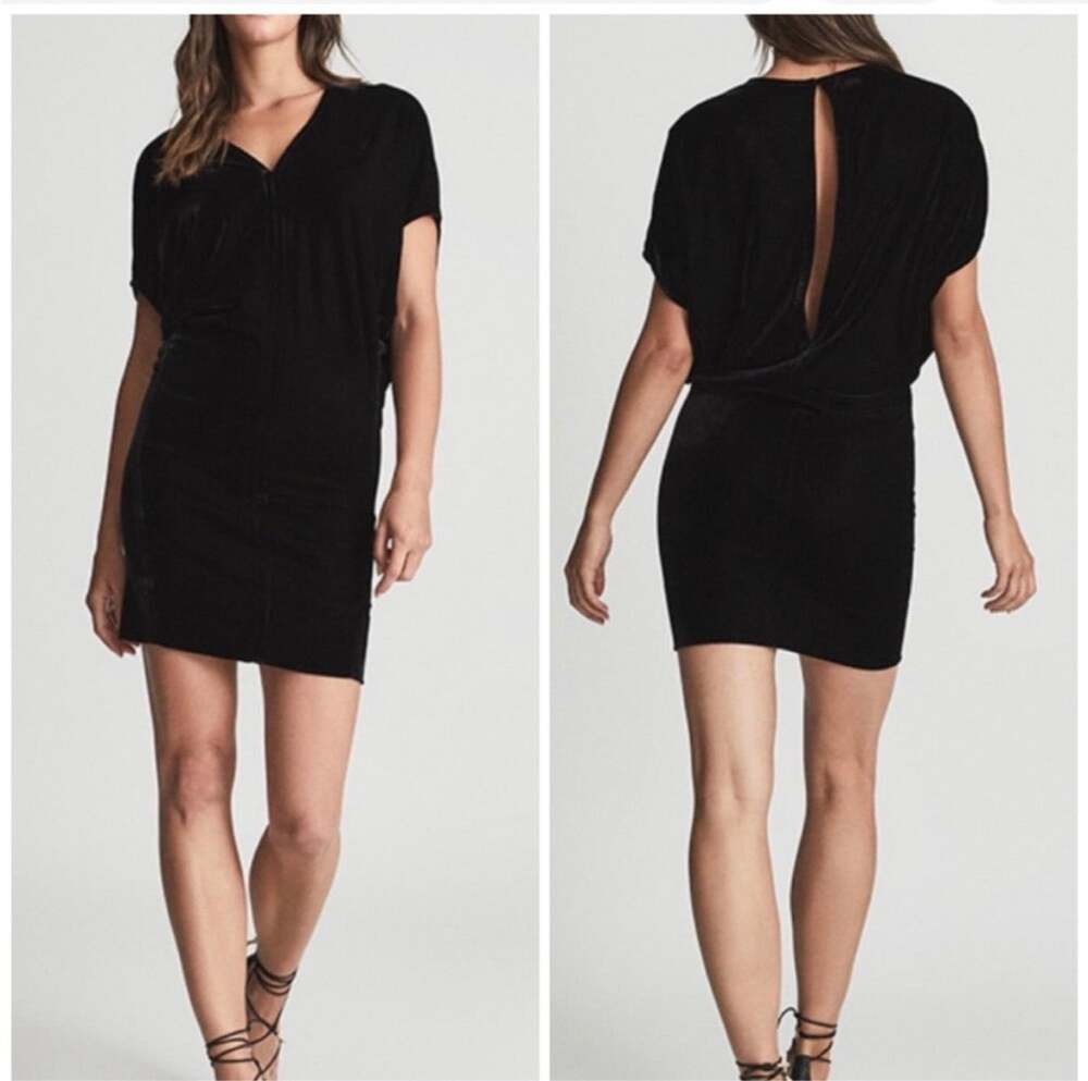 Reiss Loretta black velvet, size 2, subtle Stretch, draped lines, B80, $58